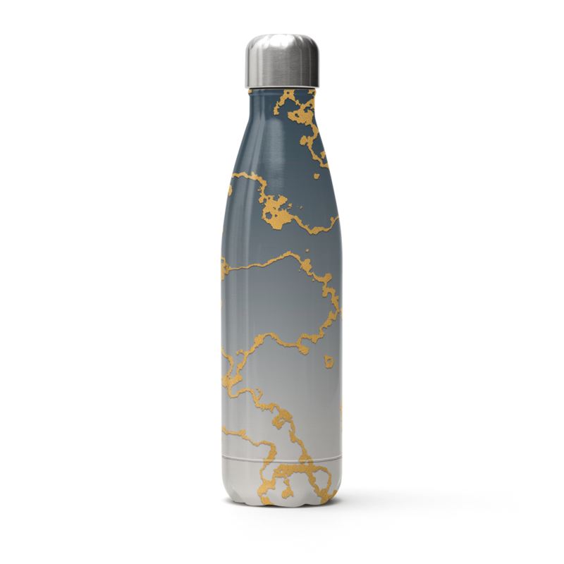 Grey and gold design on Stainless steel thermal Bottle