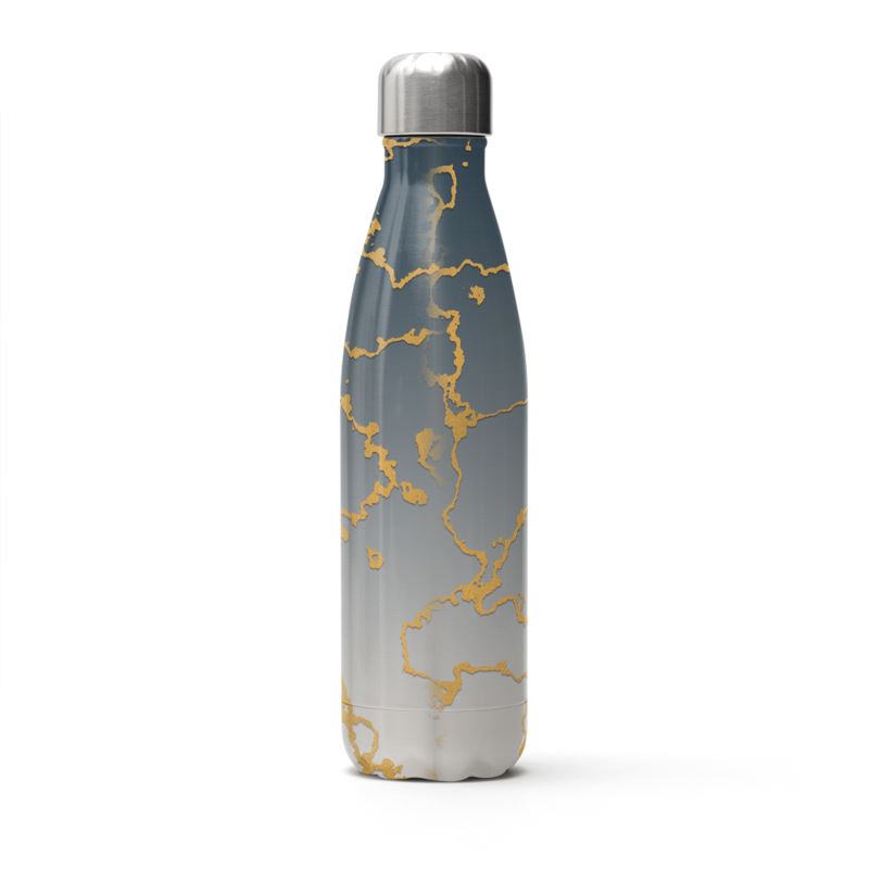 Grey and gold design on Stainless steel thermal Bottle